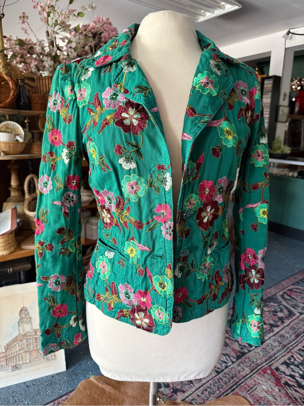 Johnny Was! Embroidered Floral Green Women's Jacket
